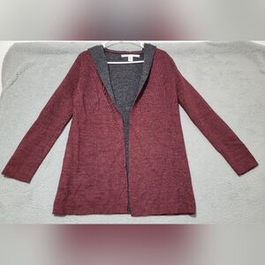 Max Studio Maroon Knit Hooded Open Cardigan Small